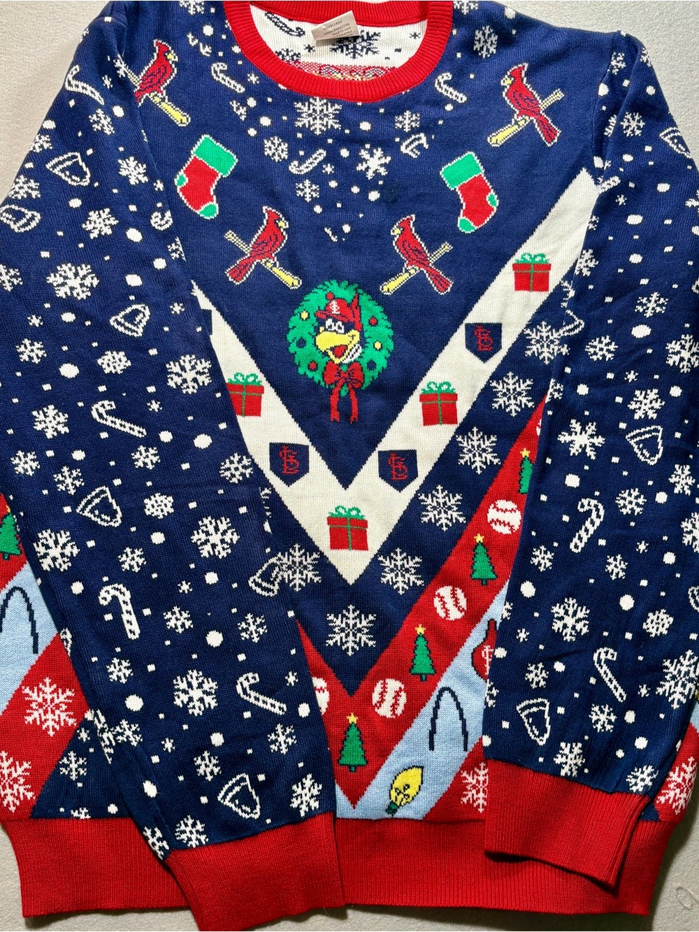 Men’s Navy Holiday Crewneck Sweater - Festive Ugly Sweater- St. Louis Cardinals
